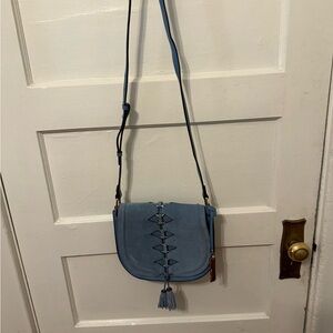 Vince Camuto Small Leather Blue Crossbody w/silver hardware.